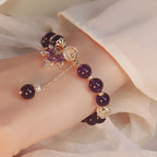 Fortune Jewel 14k Gold Plated Natural Amethyst Healing Maple Leaf Charm Bracelet