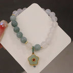 Fortune Jewel White Agate Jade Lotus Flower Peace Buckle Protection Bracelet