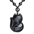 Fortune Jewel Natural Black Obsidian Tiger Eye Ice Obsidian Fox Pendant Amulet Necklace