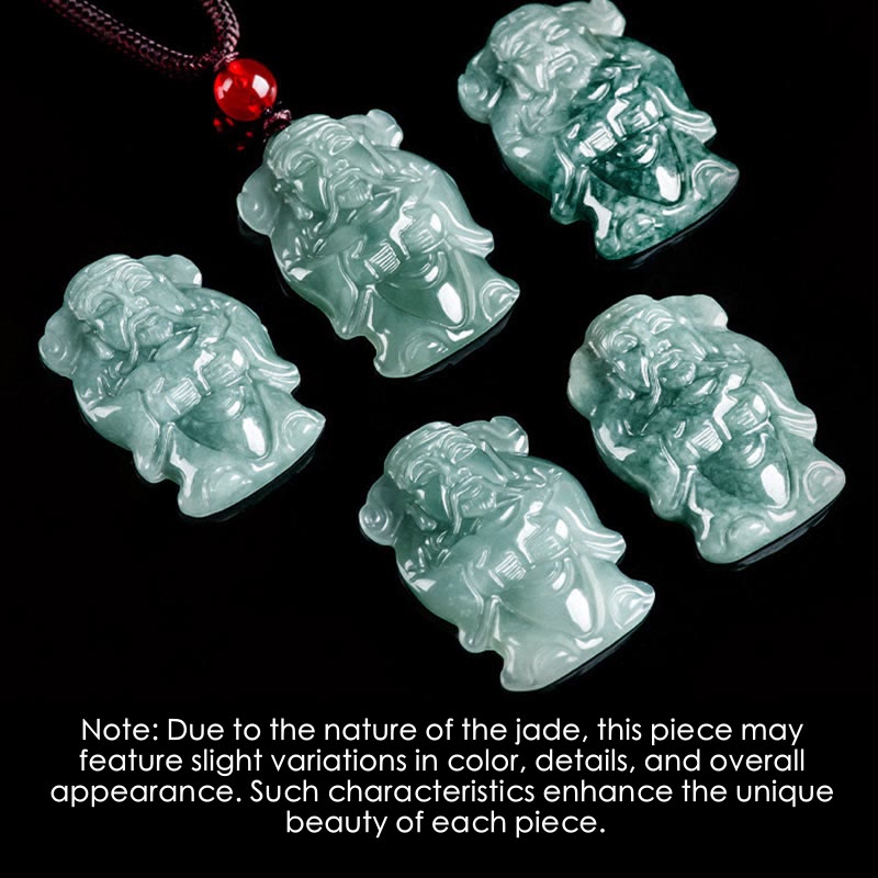Fortune Jewel Natural Green Jade Chinese God of Wealth Caishen Ingot Abundance Necklace Pendant
