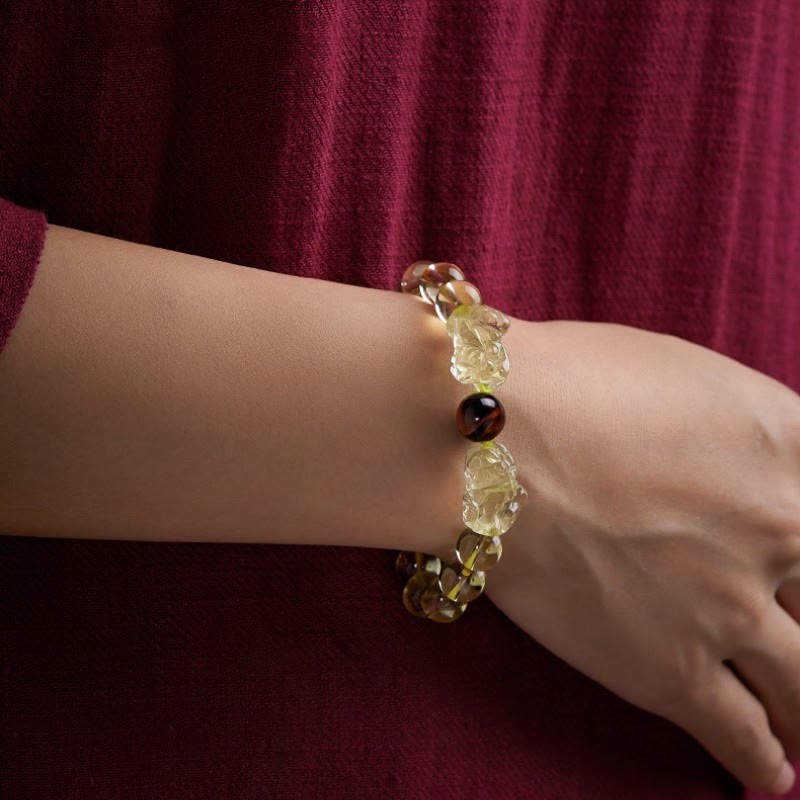 Fortune Jewel Natural Citrine Double PiXiu Tiger Eye Prosperity Protection Bracelet