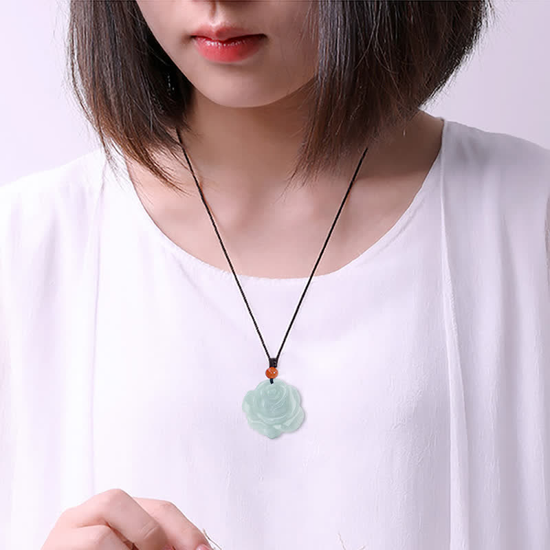 Fortune Jewel Lotus Pattern Jade Abundance Prosperity Necklace String Pendant Fortune Jewel