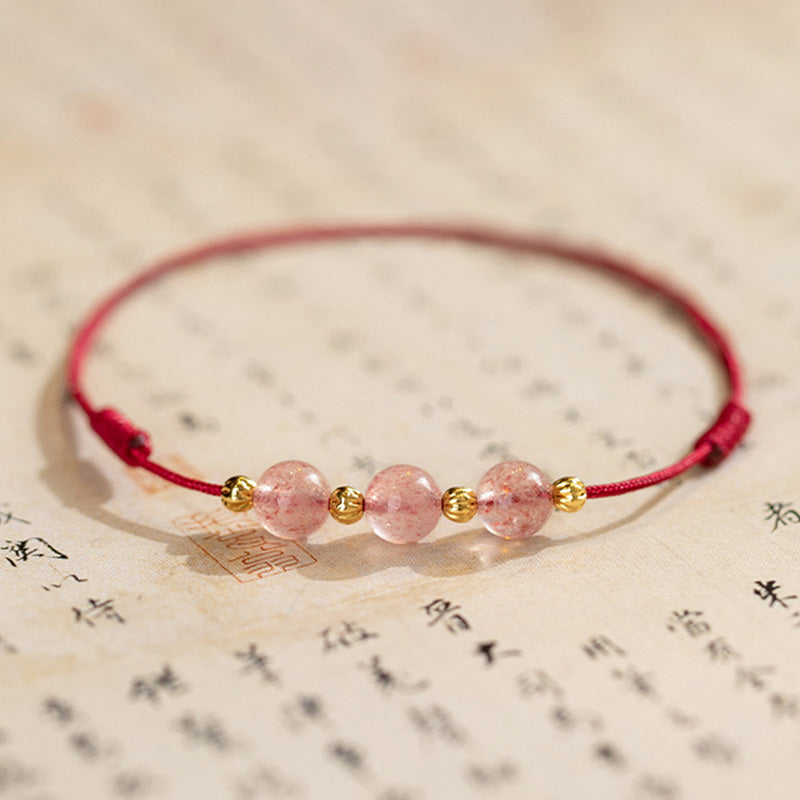 Fortune Jewel Strawberry Crystal Beads Luck Red String Anklet