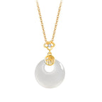 Fortune Jewel 925 Sterling Silver White Agate Fu Character Happiness Luck Necklace Pendant