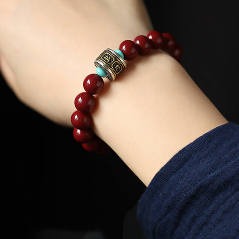 Fortune Jewel 925 Sterling Silver Chinese Zodiac Natal Buddha Cinnabar Om Mani Padme Hum Calm Bracelet