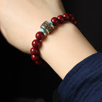 Fortune Jewel 925 Sterling Silver Chinese Zodiac Natal Buddha Cinnabar Om Mani Padme Hum Calm Bracelet