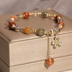 Fortune Jewel Natural Fu Lu Shou Rainbow Crystal Rutilated Quartz Wealth Butterfly Charm Bracelet
