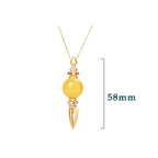 Fortune Jewel 24K Gold Plated Amber Dorje Vajra Clear Anxiety Necklace Pendant