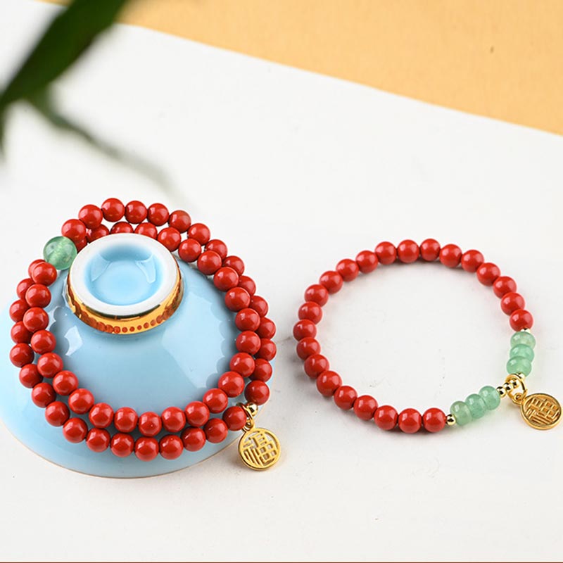 Fortune Jewel Tibetan Cinnabar Green Aventurine Luck Bracelet Necklace