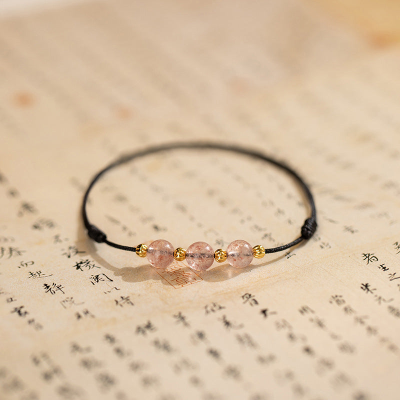 Fortune Jewel Strawberry Crystal Beads Luck Red String Anklet
