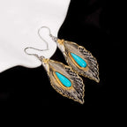 Fortune Jewel 925 Sterling Silver Turquoise Bodhi Leaf Pattern Protection Drop Dangle Earrings