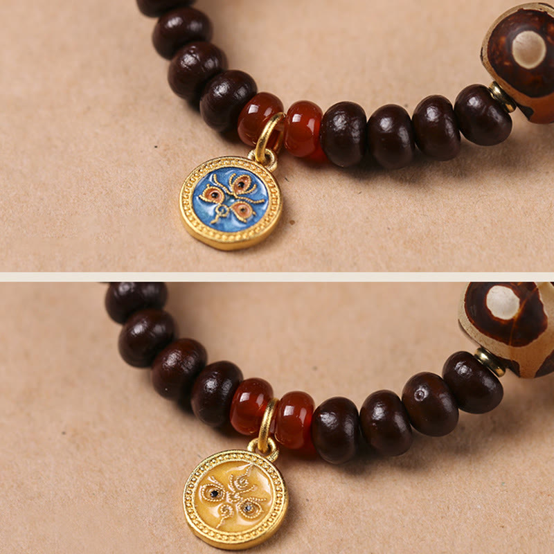 Fortune Jewel Natural Tibet Purple Bodhi Seed Dzi Bead God of Wealth Wisdom Bracelet