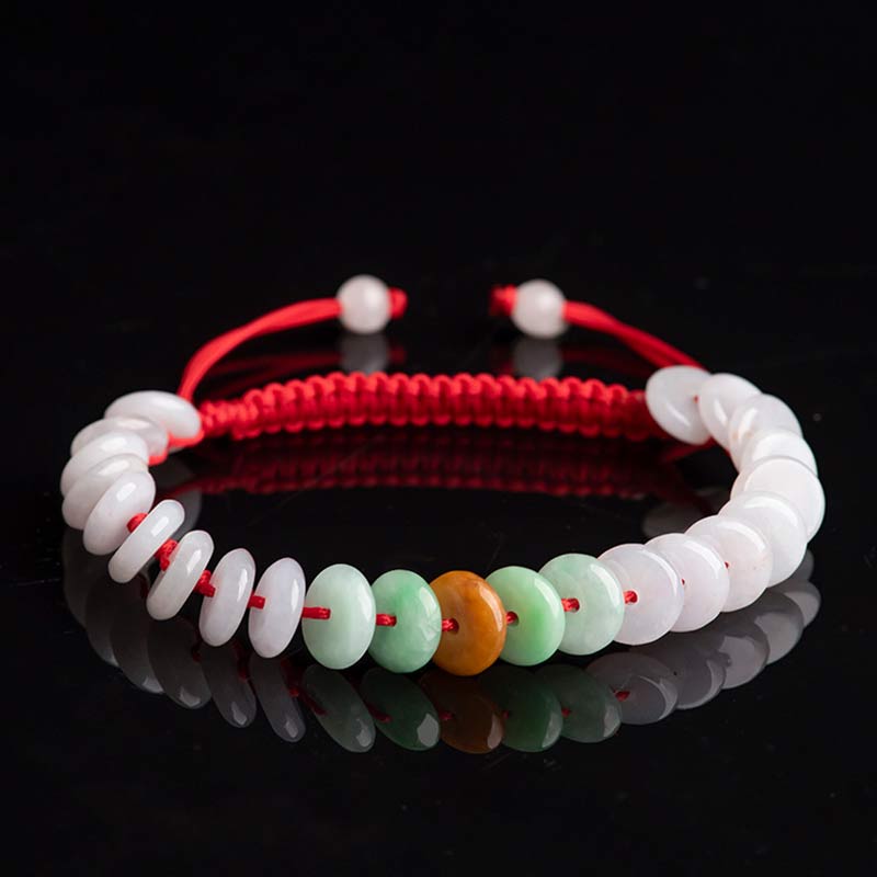 Fortune Jewel Round Jade Lucky Red String Weave Bracelet