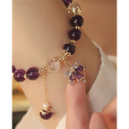 Fortune Jewel 14k Gold Plated Natural Amethyst Healing Maple Leaf Charm Bracelet