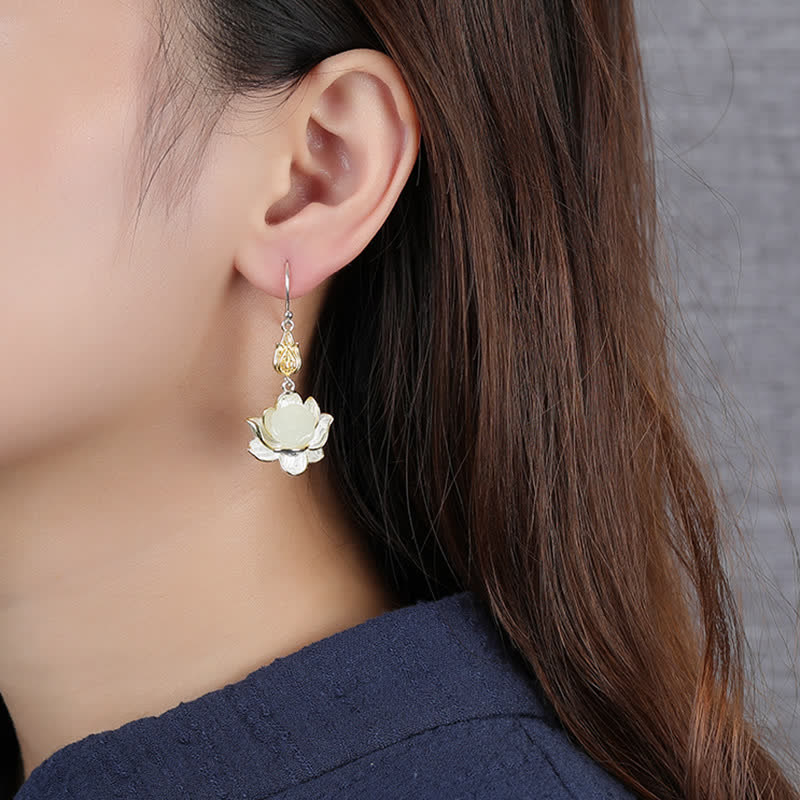Fortune Jewel White Jade Protection Harmony Drop Earrings