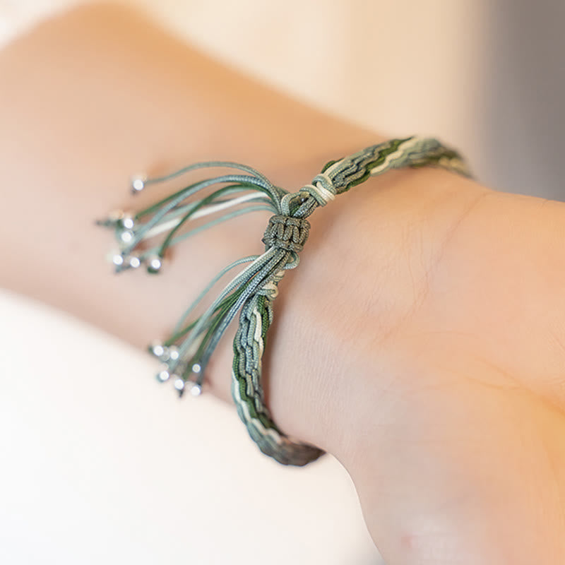 Fortune Jewel White Jade Bamboo Reincarnation Knot Wealth Luck Strength String Bracelet