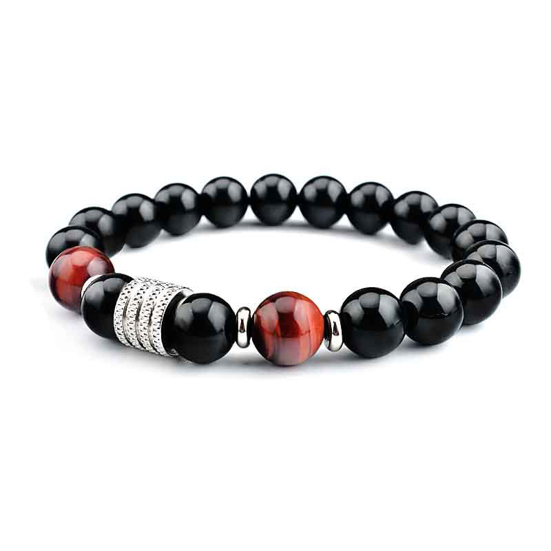 Fortune Jewel Natural Black Obsidian Tiger Eye Strength Fulfillment Bracelet