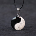 Fortune Jewel Natural Black Obsidian White Turquoise Yin Yang Transformation Rope Necklace Pendant