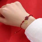 Fortune Jewel Cinnabar Flower Fu Character Blessing Braided String Bracelet