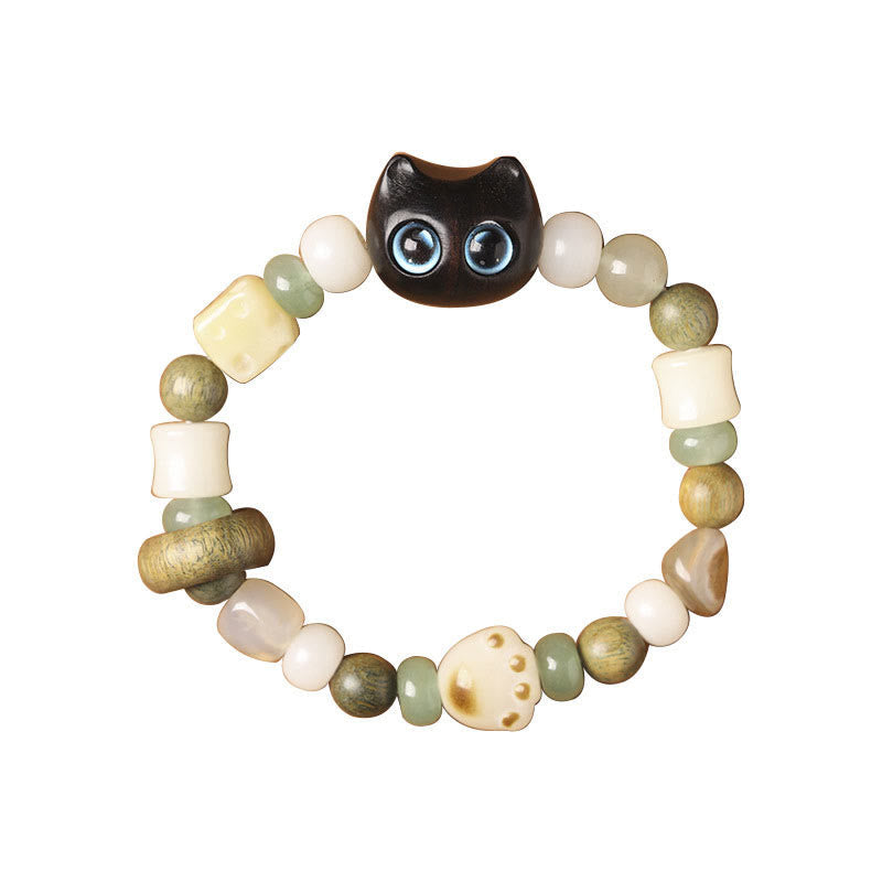 Fortune Jewel Bodhi Seed Green Sandalwood Ebony Wood Small Leaf Red Sandalwood Cat Head Paw Claw Peace Bracelet