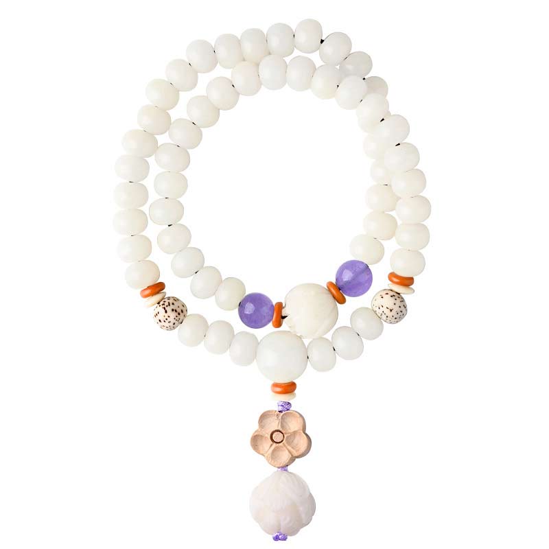 Fortune Jewel Tibetan White Jade Bodhi Lotus Blessing Bracelet Fortune Jewel