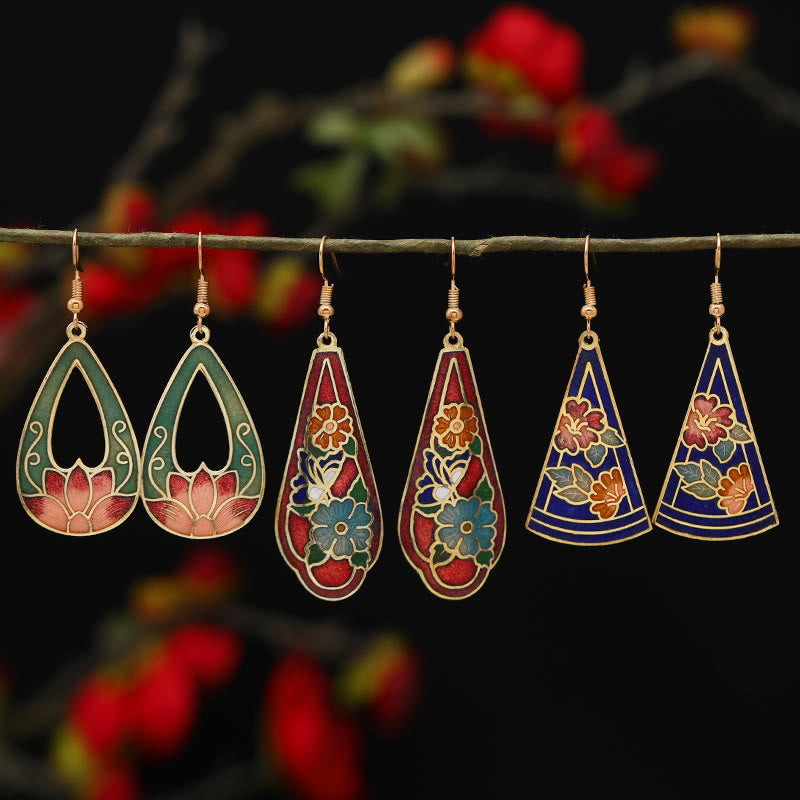 Fortune Jewel Lotus Butterfly Flower Alloy Copper Enlightenment Drop Earrings