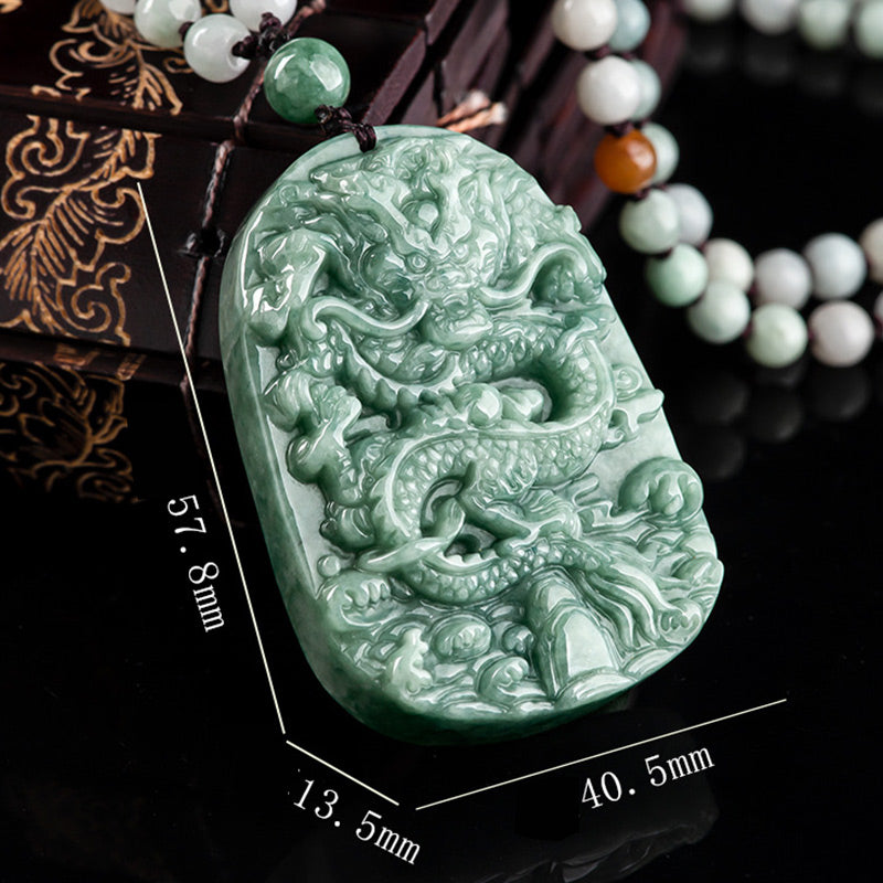 Buddha Stones Chinese Zodiac Dragon Jade Prosperity Necklace Bead String Pendant Fortune Jewel
