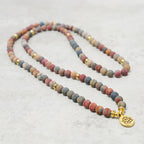 Fortune Jewel 108 Mala Beads Picasso Jasper Stone Courage Energy Bracelet