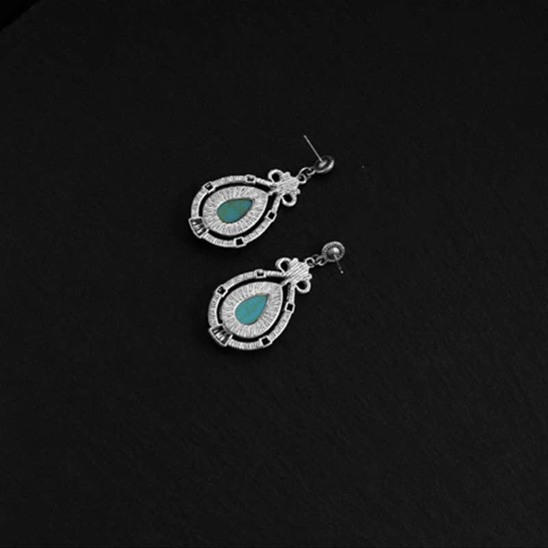 Fortune Jewel Tibet Vintage Turquoise Waterdrop Strength Drop Dangle Earrings Clips