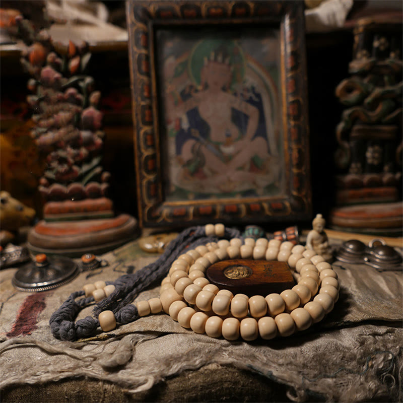 Fortune Jewel 108 Mala Beads Abelia Biflora Wood Warding Off Evil Spirits Wrist Mala