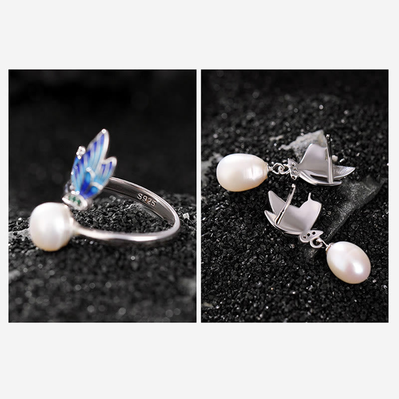 Fortune Jewel 925 Sterling Silver Pearl Butterfly Healing Necklace Pendant Earrings Ring