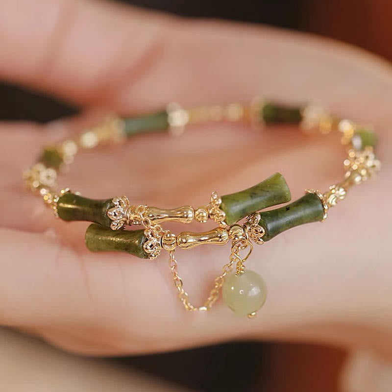 Fortune Jewel Bamboo Jade Pattern Luck Bracelet Bangle