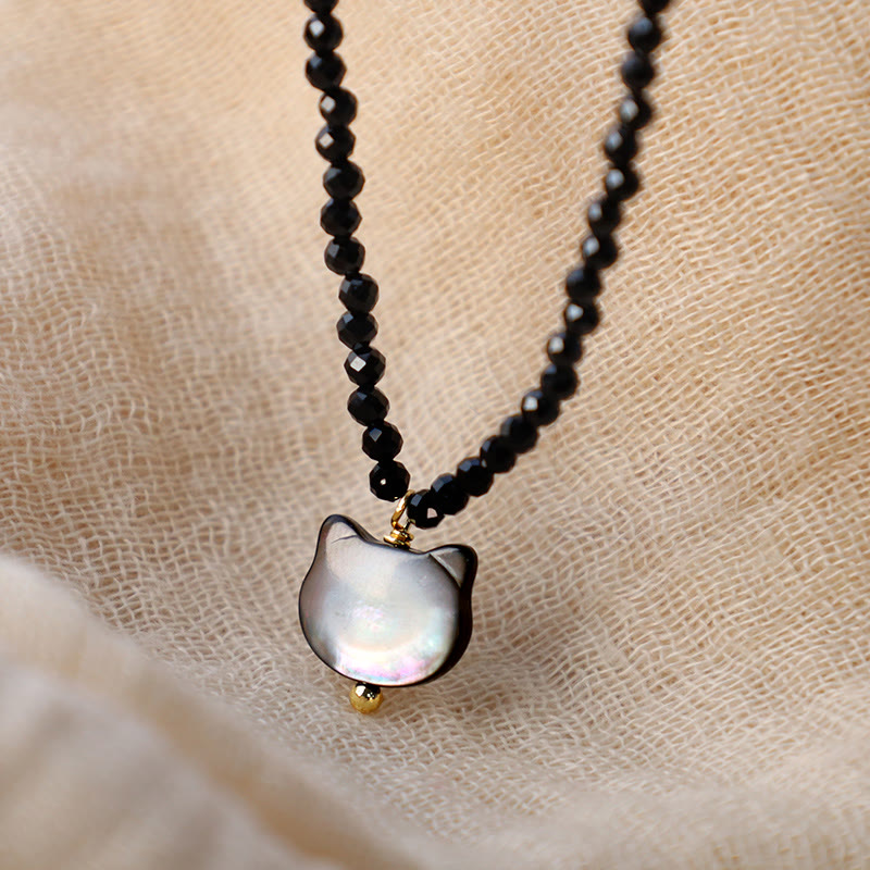 Fortune Jewel Black Spinel Cute Cat Motivate Choker Necklace