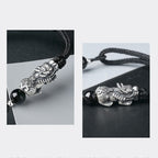 Fortune Jewel 999 Sterling Silver FengShui PiXiu Natural Black Obsidian 925 Sterling Silver Bead Strength Bracelet