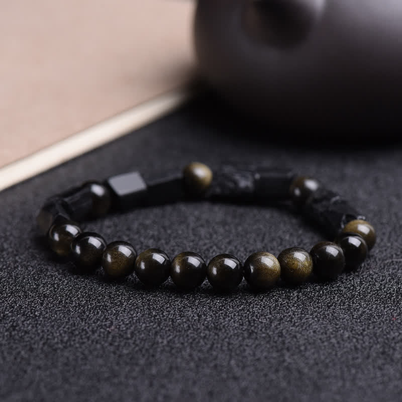 Fortune Jewel Gold Sheen Obsidian Black Tourmaline Wealth Bracelet
