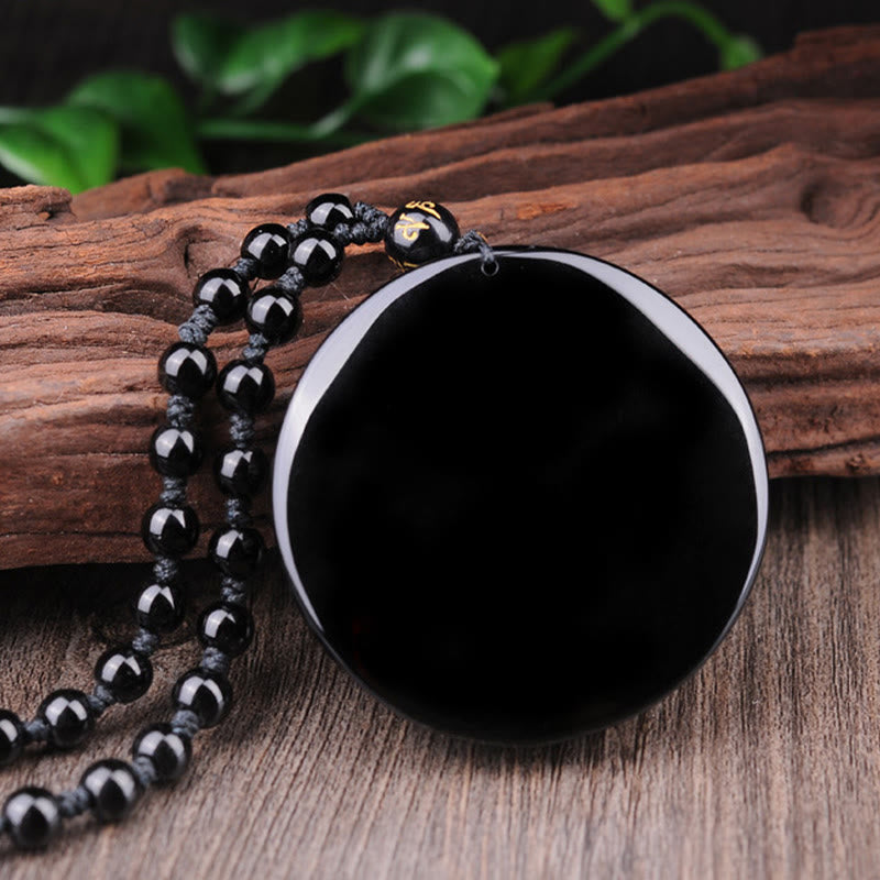 Fortune Jewel Bagua Dragon Phoenix Obsidian Fulfilment Pendant Necklace