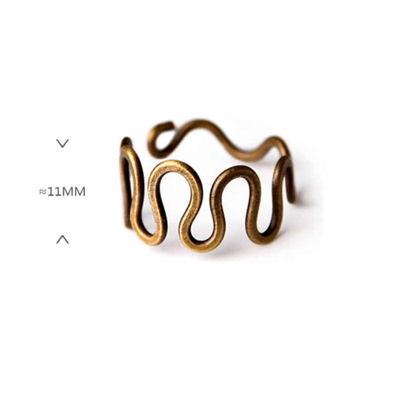 Fortune Jewel Simple Curved Brass Design Copper Luck Wealth Adjustable Ring