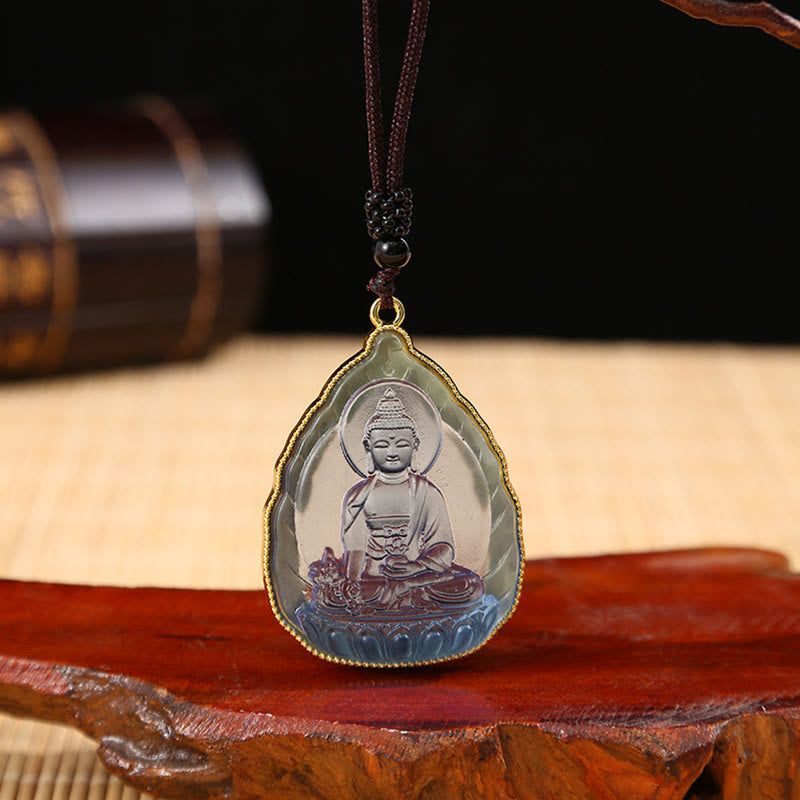 Fortune Jewel Tibetan Buddha Liuli Crystal Serenity Necklace Pendant Fortune Jewel