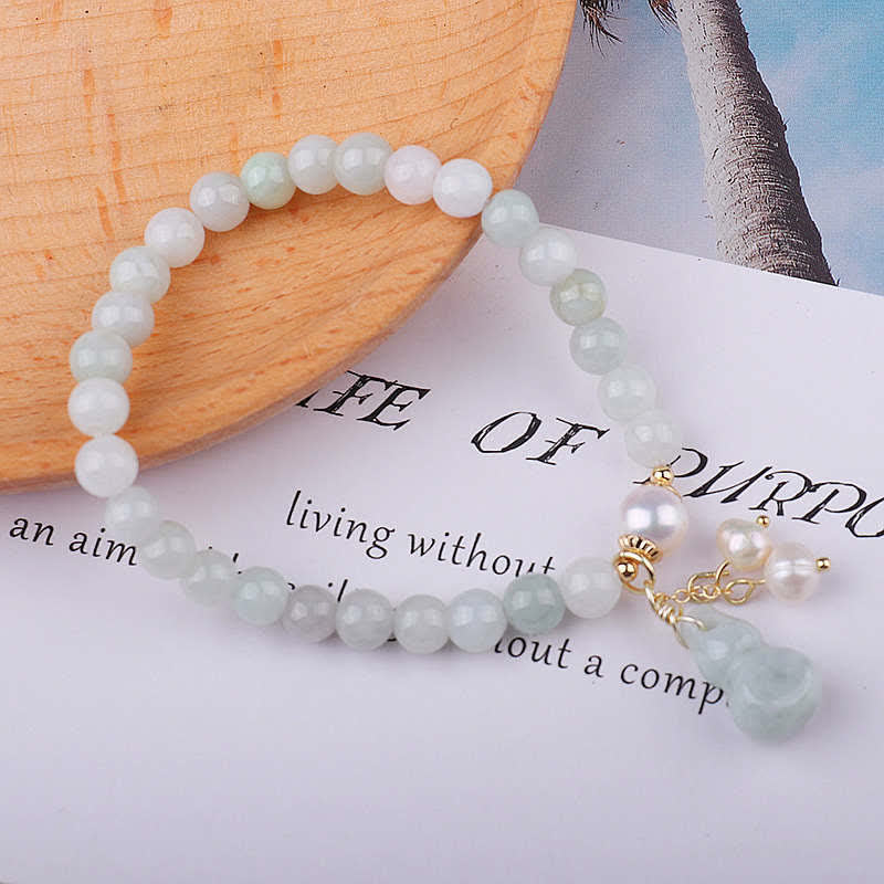 Fortune Jewel Natural Jade Pearl Gourd Prosperity Luck Bracelet