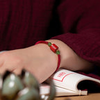 Fortune Jewel Tibetan Cinnabar Om Mani Padme Hum Engraved Blessing Braided Rope Bracelet