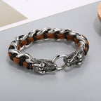 Fortune Jewel Dragon Leather Titanium Steel Protection Luck Braided Bracelet Fortune Jewel