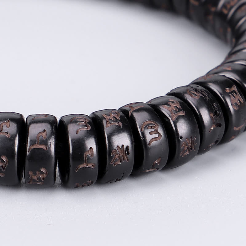 Fortune Jewel Tibetan Coconut Shell Beads Engraved Om Mani Padme Hum Mantra Positive String Bracelet