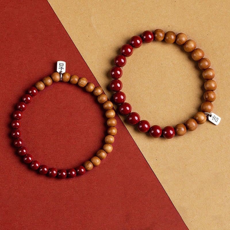 Fortune Jewel 925 Sterling Silver Peach Wood Cinnabar Ward Off Evil Spirits Bracelet