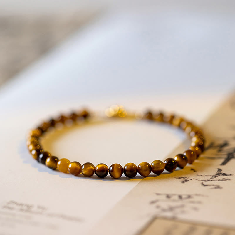 Fortune Jewel 14K Gold Plated Natural Tiger Eye Stone Courage Protection Bracelet