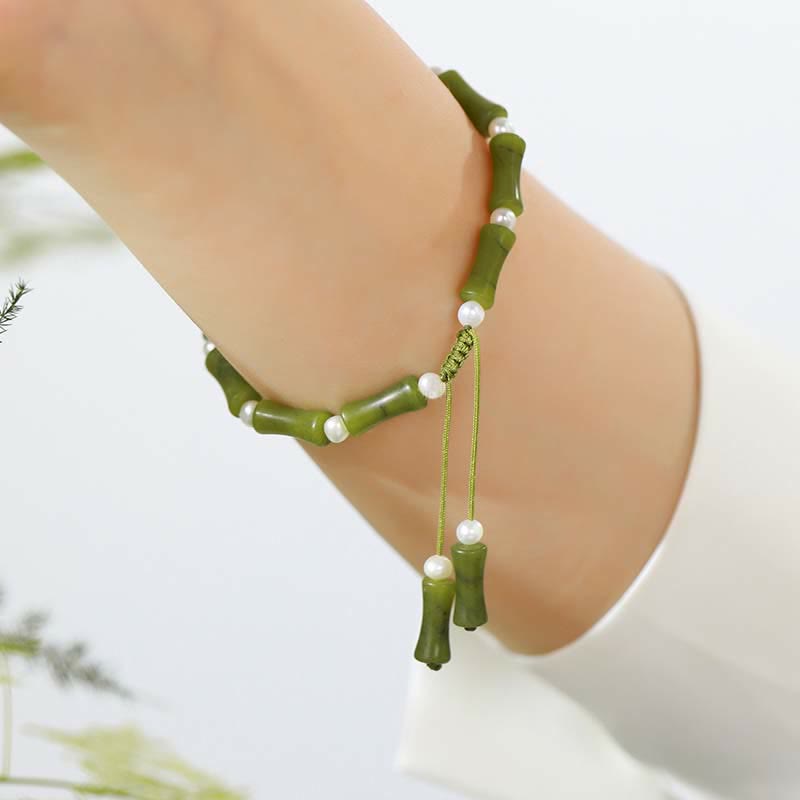 Fortune Jewel Natural Peridot Bamboo Pattern Love Peace Bracelet