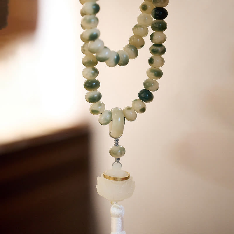 Fortune Jewel Natural 108 Mala Beads Bodhi Seed Lotus Engraved Wisdom Tassel Bracelet Fortune Jewel