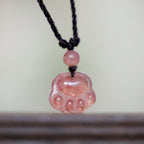 Fortune Jewel Strawberry Quartz Lovely Cat Paw Claw Healing Necklace Pendant
