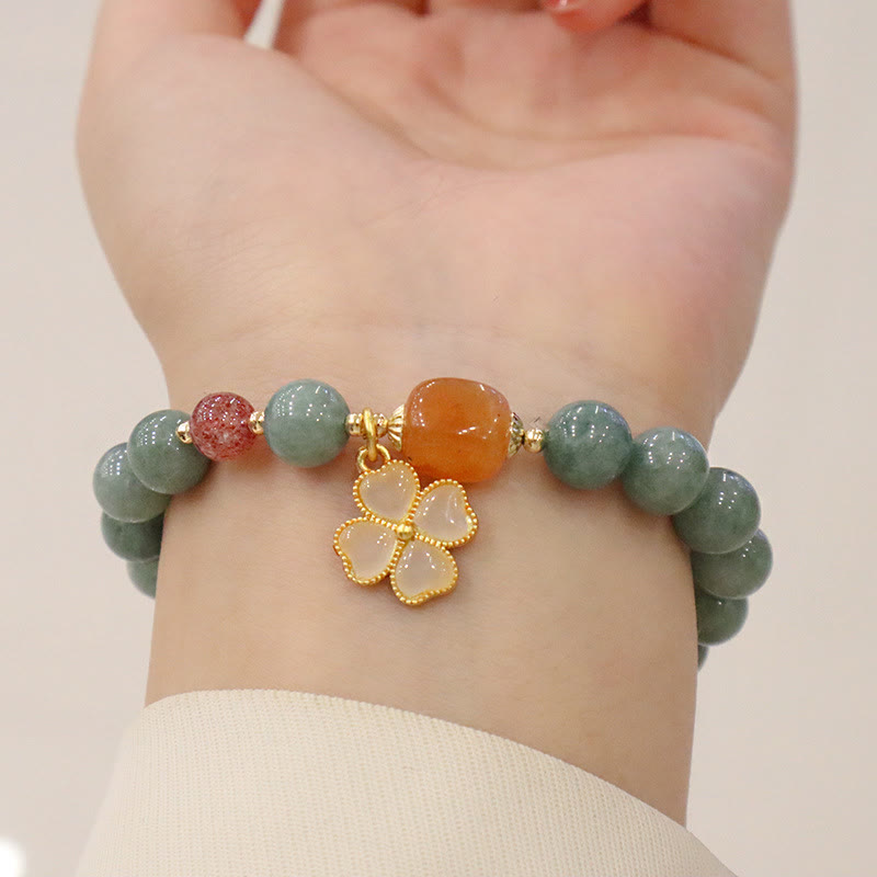 Fortune Jewel Jade Four Leaf Clover Charm Prosperity Bracelet