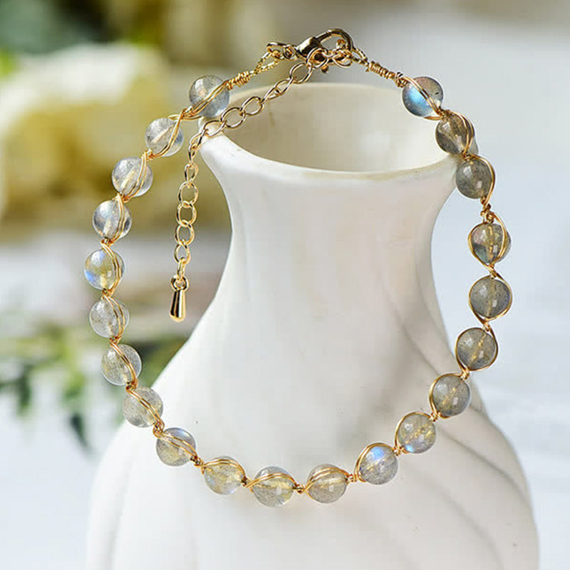 Fortune Jewel Natural Moonstone 14K Gold Plated Healing Positive Bracelet