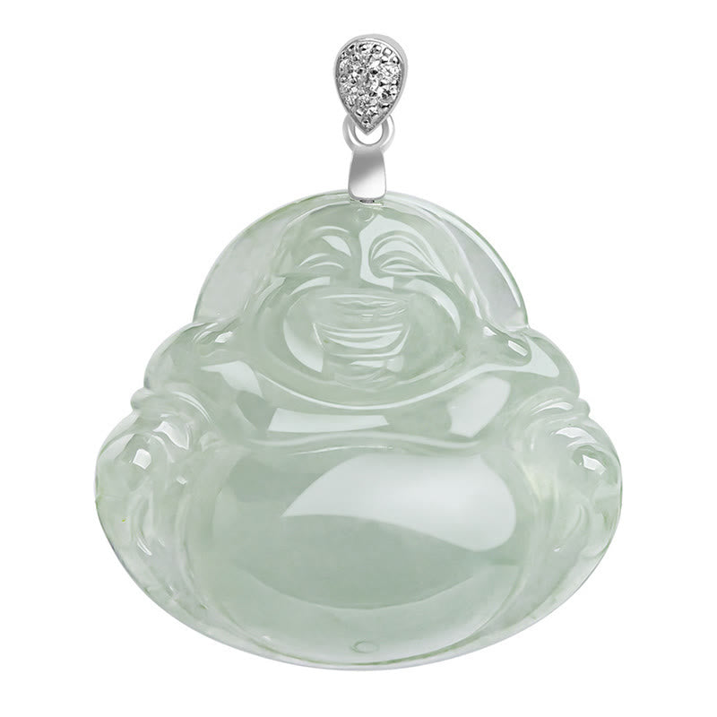 Fortune Jewel Natural Jade Laughing Buddha Prosperity Abundance Titanium Steel Chain Necklace Pendant Fortune Jewel